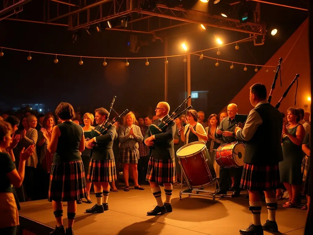 A lively image showcasing a music performance during one of ASS COMITE FETES BOQUEHO's events, with musicians playing traditional instruments and people dancing.