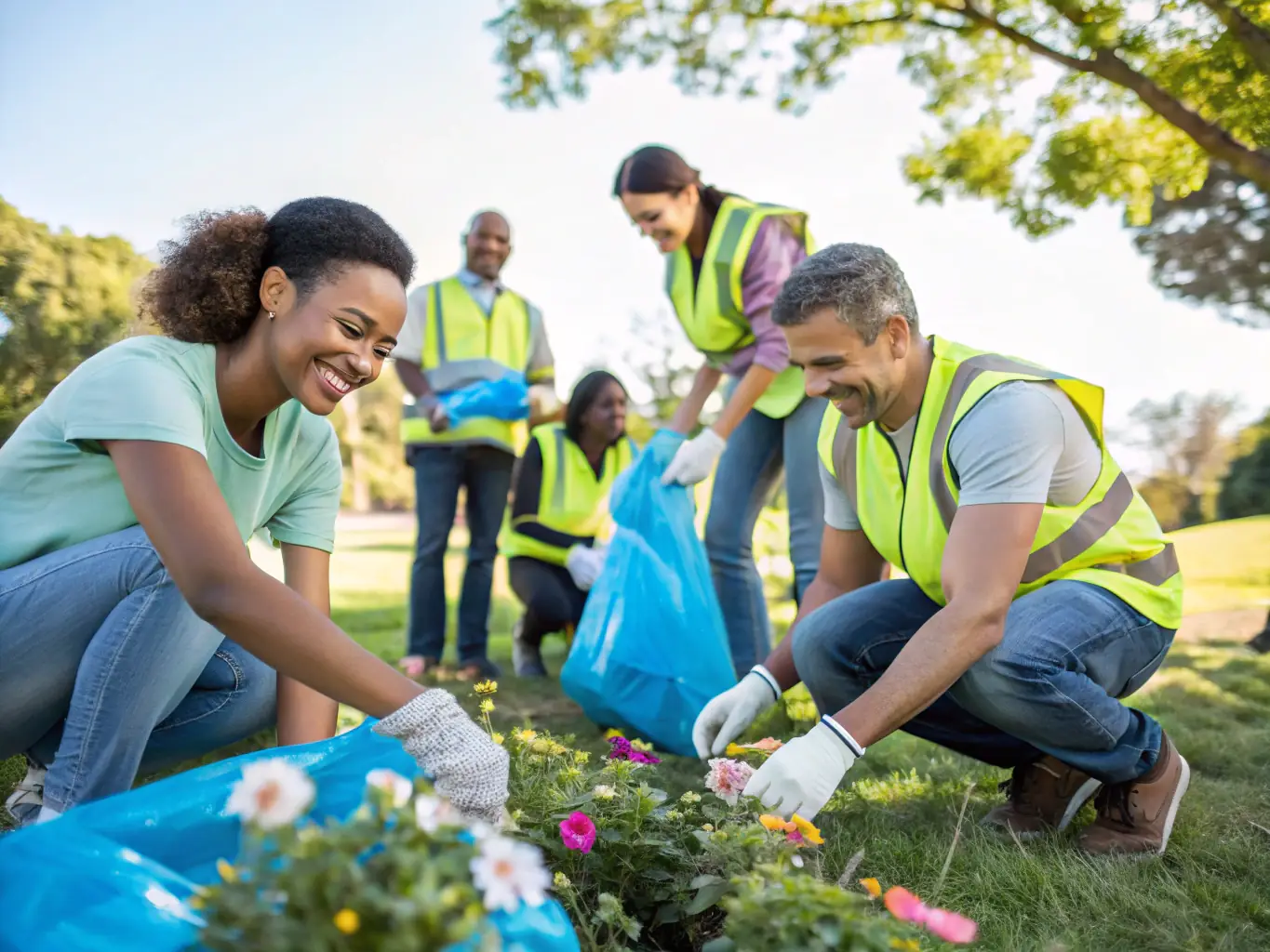 A dynamic image of community members working together on a local project, such as gardening or cleaning up a public space, emphasizing the collaborative and impactful nature of the initiatives.