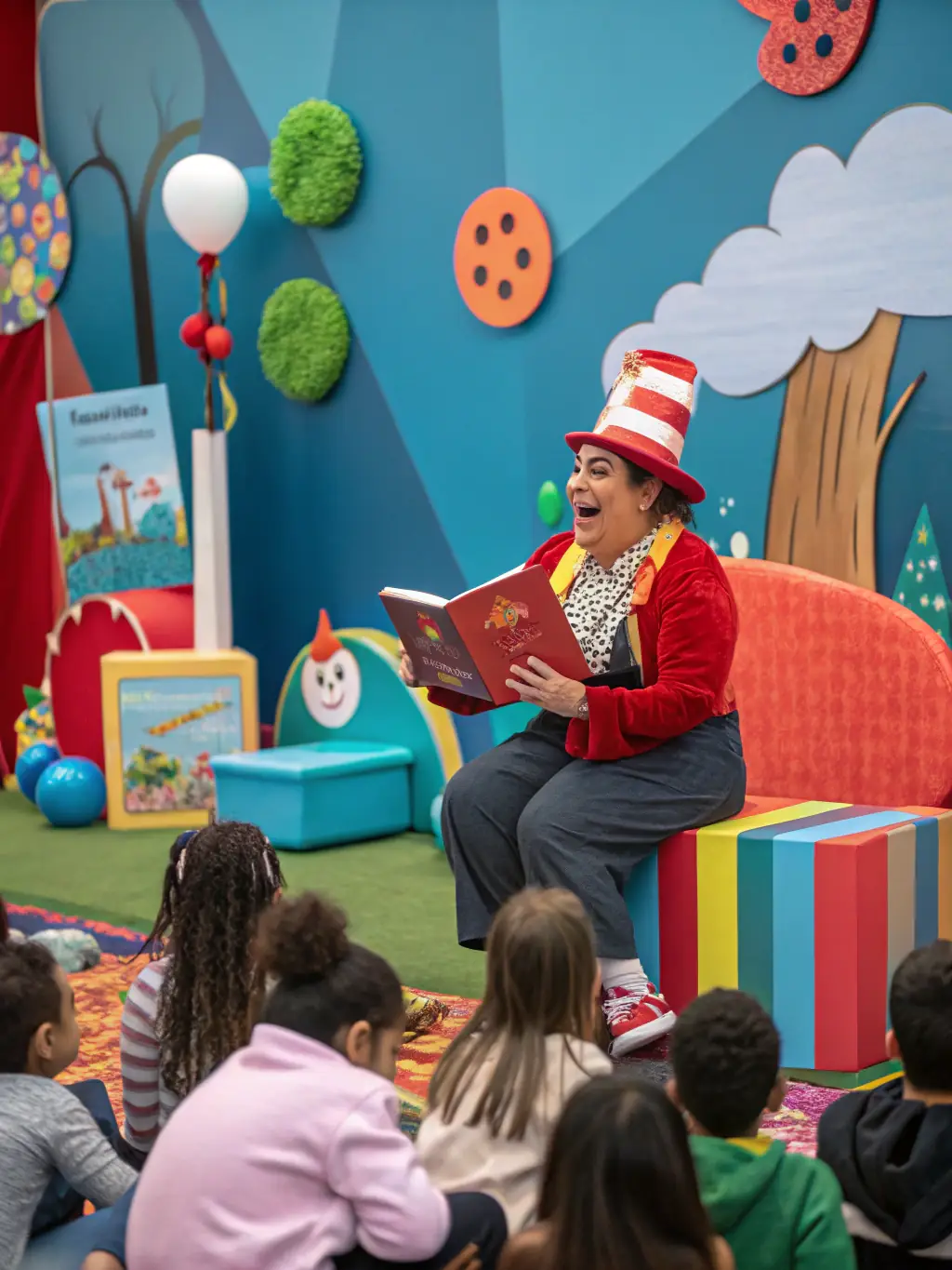 An image depicting children and adults participating in a storytelling session during a community festival organized by ASS COMITE FETES BOQUEHO.